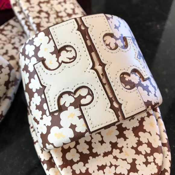 New Tory Burch Double T Sport Slide - Printed Tumbled Leather/Calf Nappa Leather - Picture 9 of 13